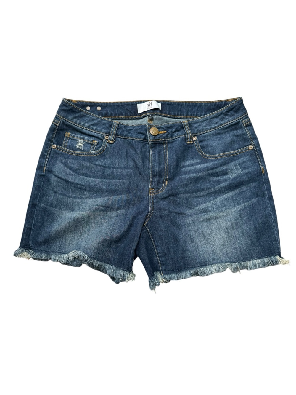 CABI #5243 Beach Club Raw Edge Hem Tomboy Denim Shorts Size 8 Stretch